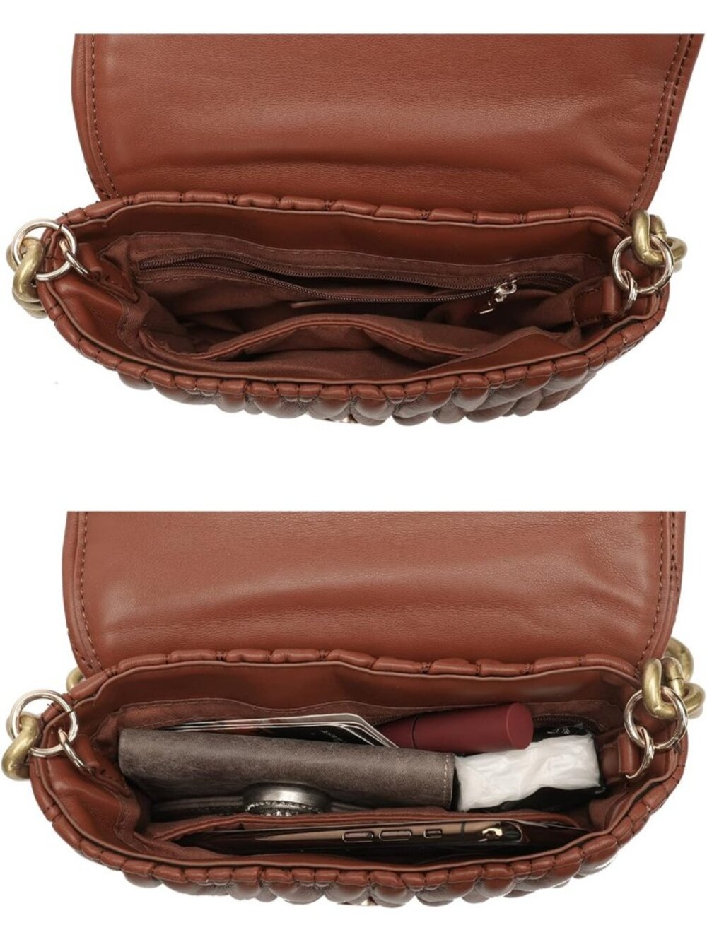 Women's Cinnamon Brown Small Clutch Purses Quilted Evening Handbag Crossbody Bag - Picture 5 of 6